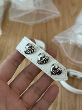 Chrome Hearts White Leather Strap with Silver Heart Studs